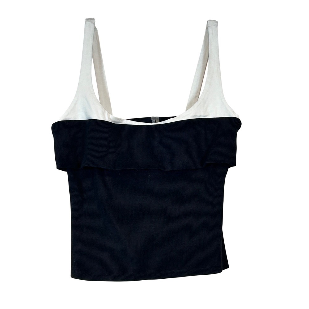 NWT‎ Anthropologie Black White Ribbed Tank Top Square Neck Sleeveless S - Summer